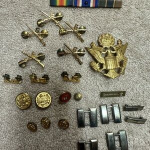 Military Insignia Collection - Vintage Brass and Silver Rank Badges and Pins